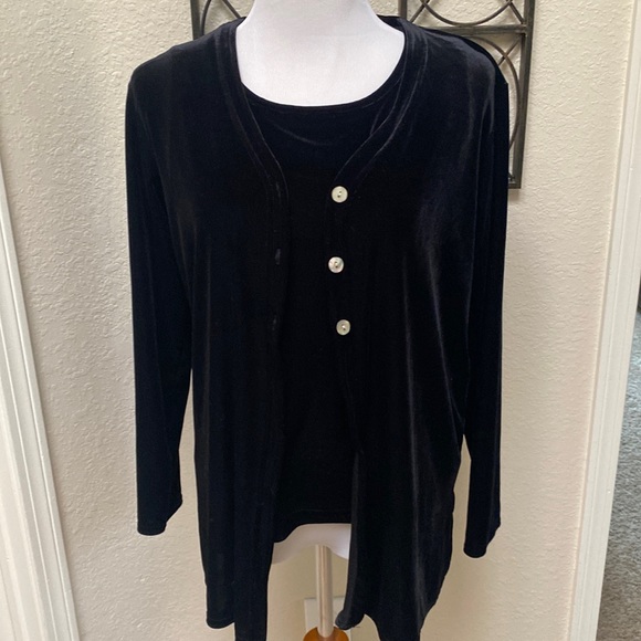 Denim &Co 3 Puce Velvet Tank Jacket Skirt set - Picture 2 of 6